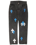 Chrome Hearts Cross patched Jeans (Blue/White)