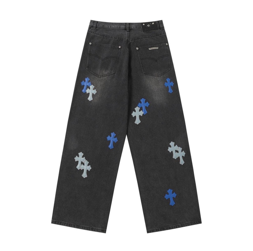 Chrome Hearts Cross patched Jeans (Blue/White)