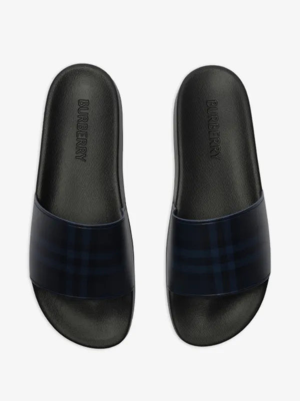 Black Burberry check slides